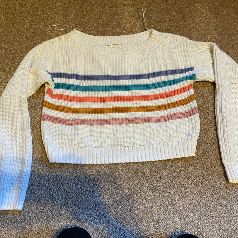 Aeropostale Cream Multicolor Striped Sweater